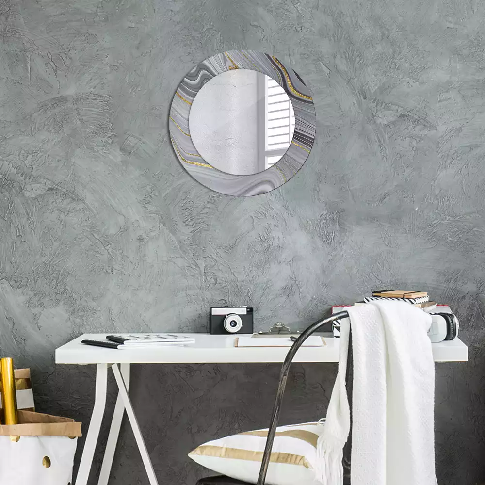 Miroir rond avec décoration Marbre gris