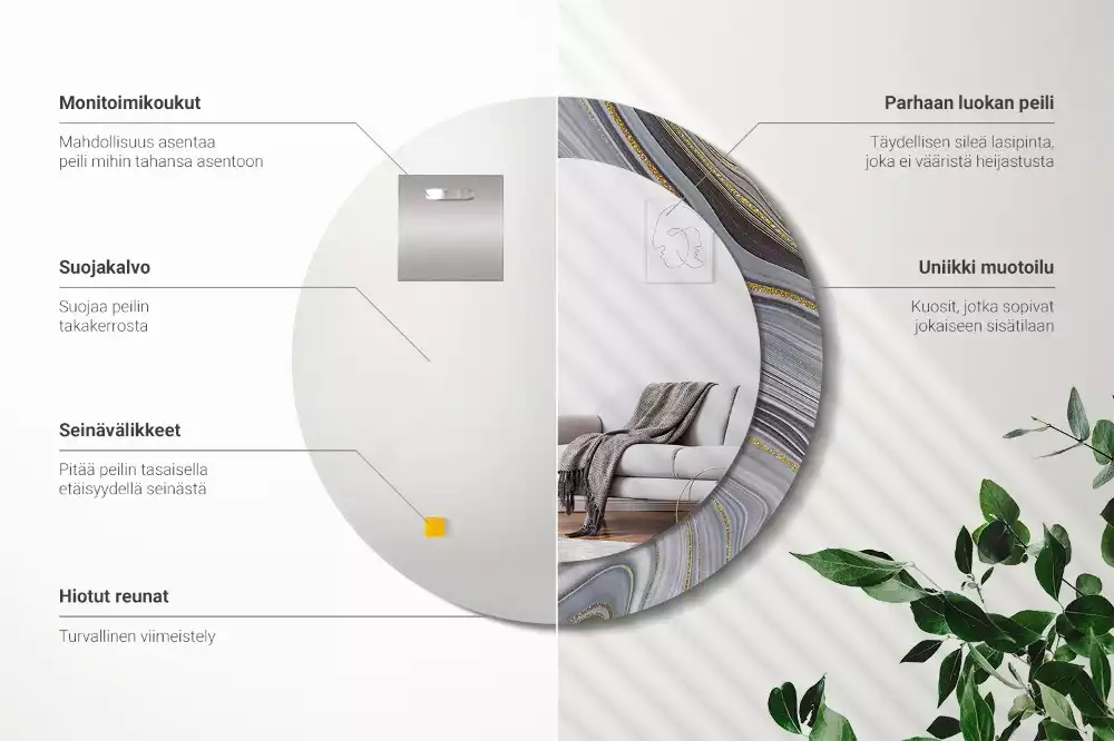 Miroir rond avec décoration Marbre gris