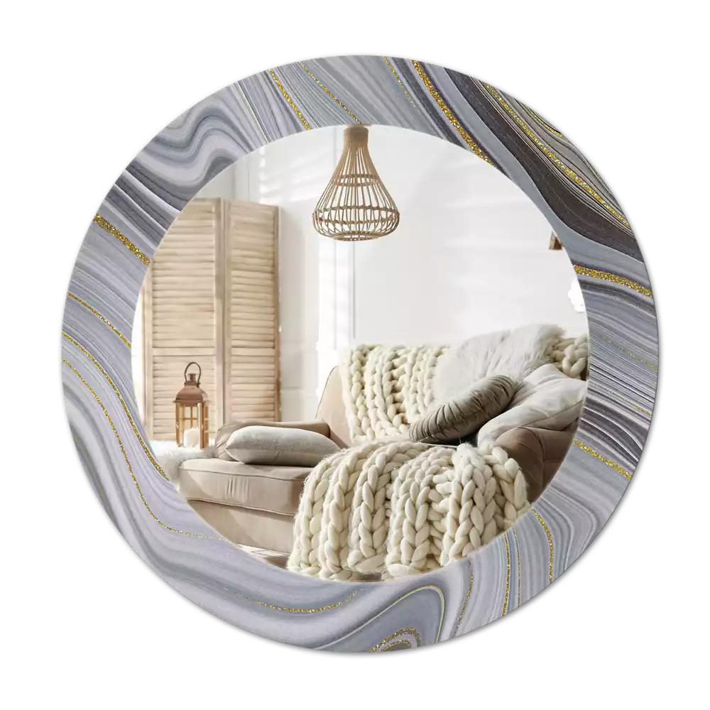 Miroir rond avec décoration Marbre gris