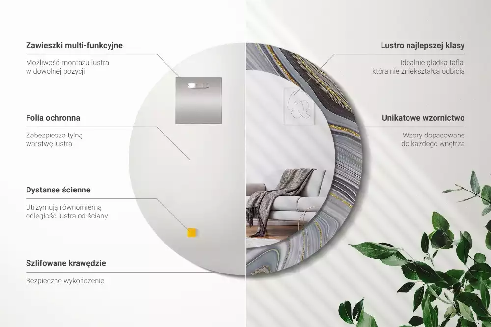 Miroir rond avec décoration Marbre gris