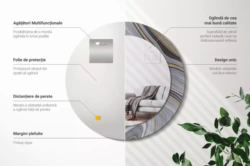 Miroir rond avec décoration Marbre gris