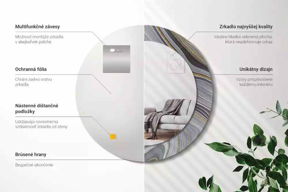 Miroir rond avec décoration Marbre gris