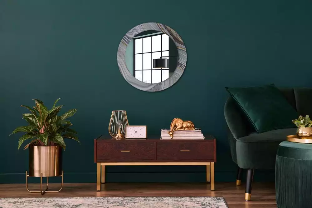 Miroir rond avec décoration Marbre gris