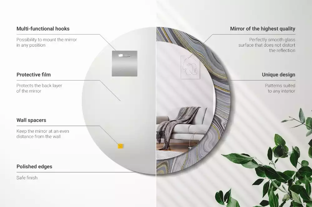 Miroir rond avec décoration Marbre gris