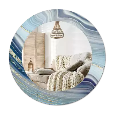 Miroir rond cadre avec impression Marbre bleu