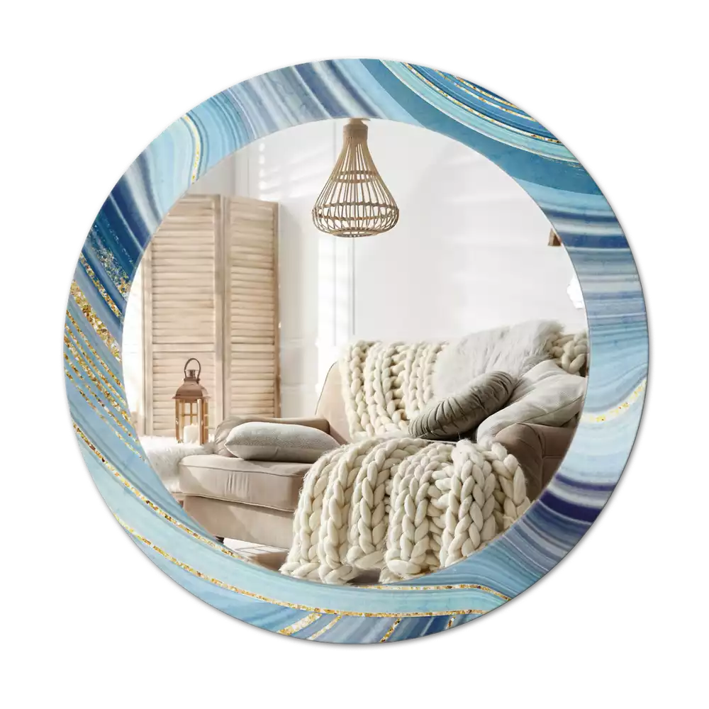 Miroir rond cadre avec impression Marbre bleu