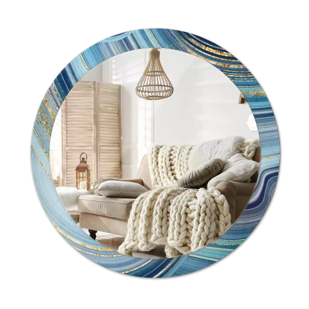 Miroir rond cadre avec impression Marbre bleu