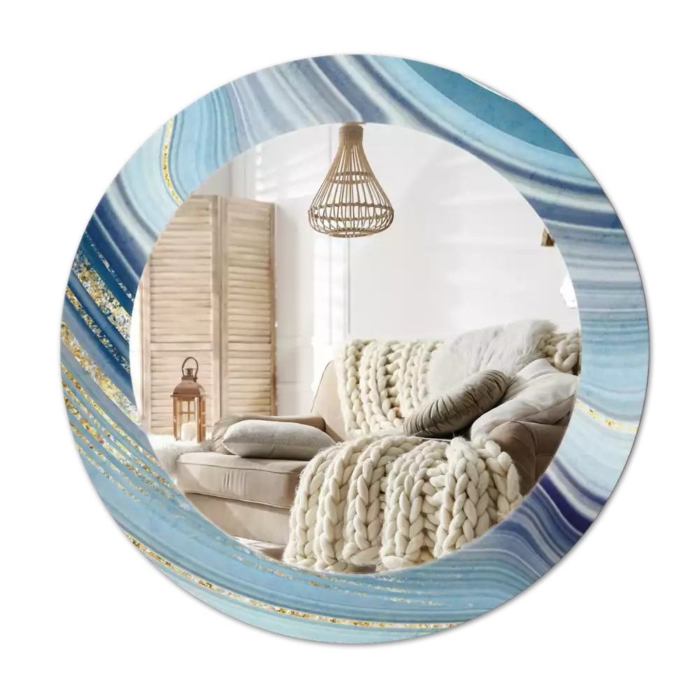 Miroir rond cadre avec impression Marbre bleu