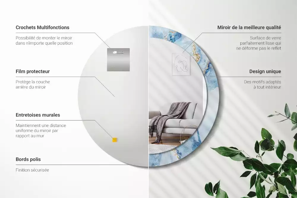 Miroir rond imprimé Marbre azur