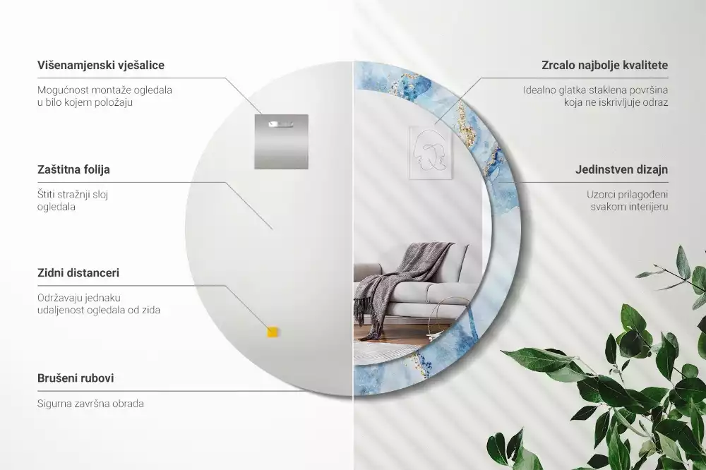 Miroir rond imprimé Marbre azur