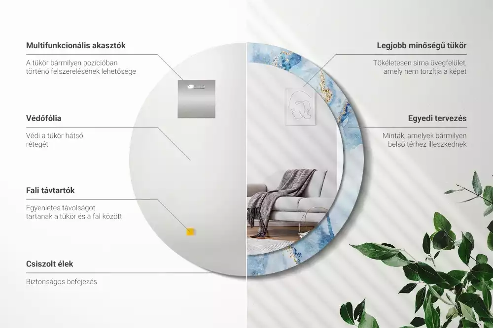 Miroir rond imprimé Marbre azur
