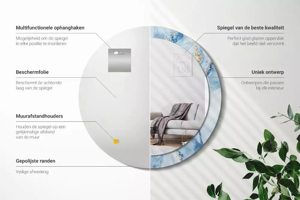 Miroir rond imprimé Marbre azur