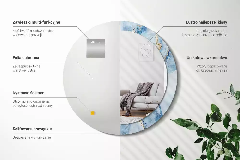 Miroir rond imprimé Marbre azur