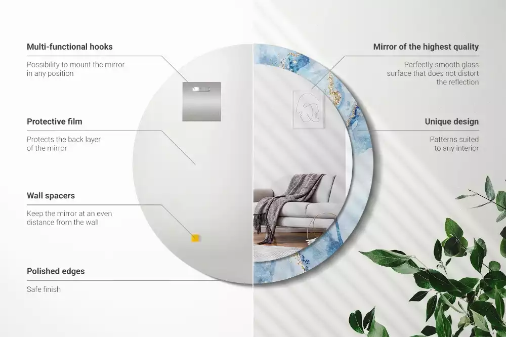 Miroir rond imprimé Marbre azur