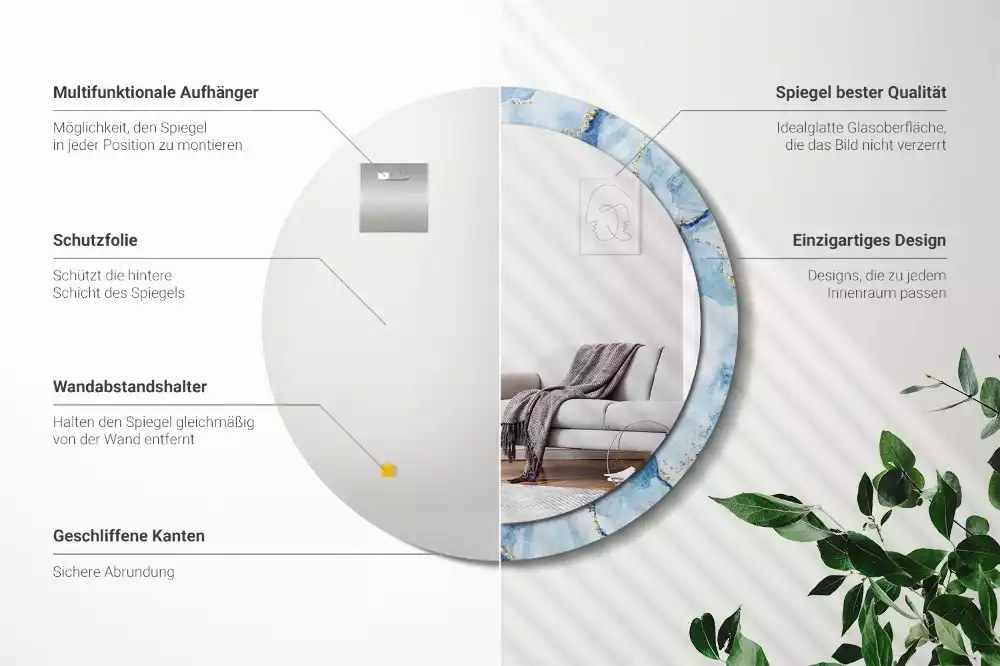 Miroir rond imprimé Marbre azur