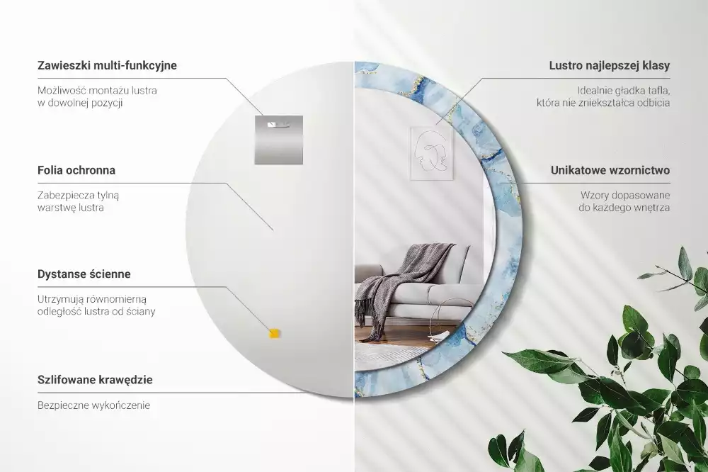 Miroir rond imprimé Marbre azur