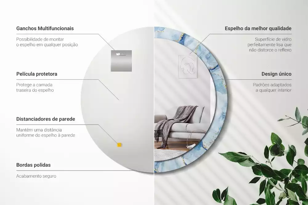 Miroir rond imprimé Marbre azur