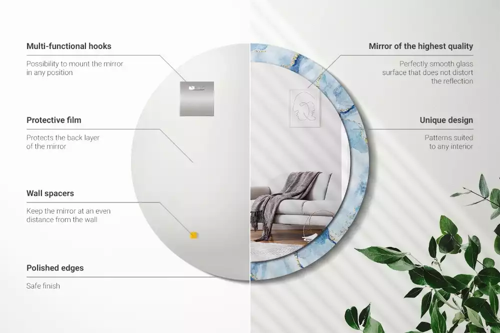 Miroir rond imprimé Marbre azur