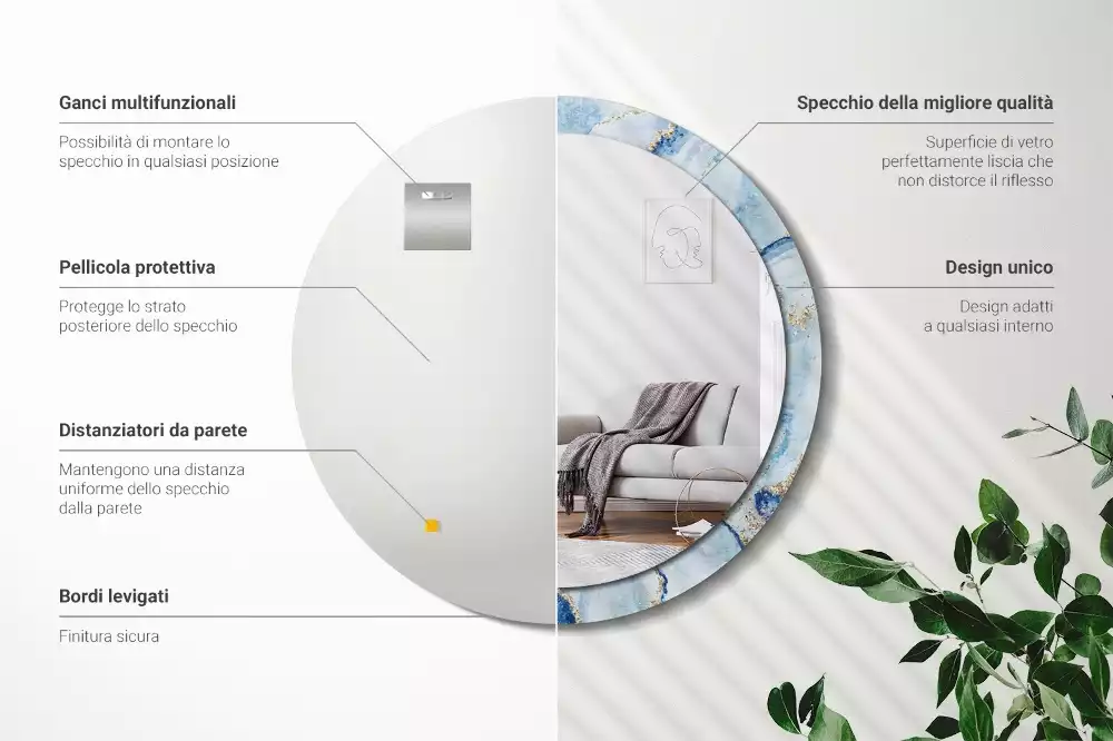 Miroir rond imprimé Marbre azur