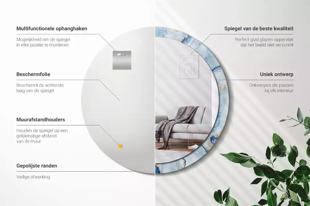 Miroir rond imprimé Marbre azur