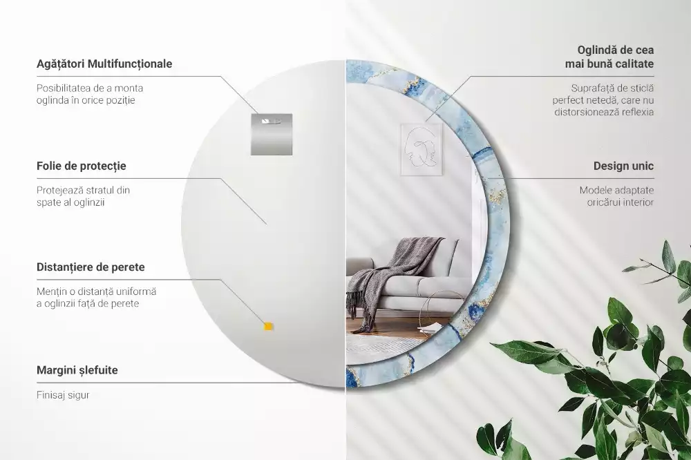 Miroir rond imprimé Marbre azur