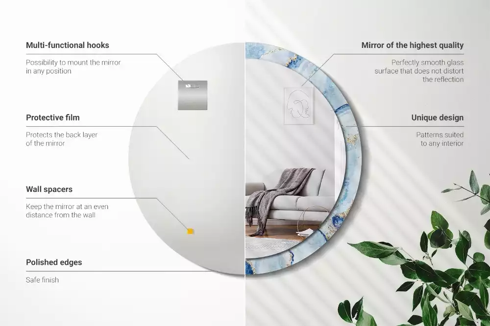 Miroir rond imprimé Marbre azur