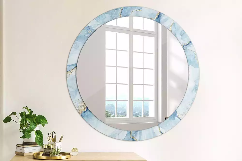 Miroir rond imprimé Marbre azur