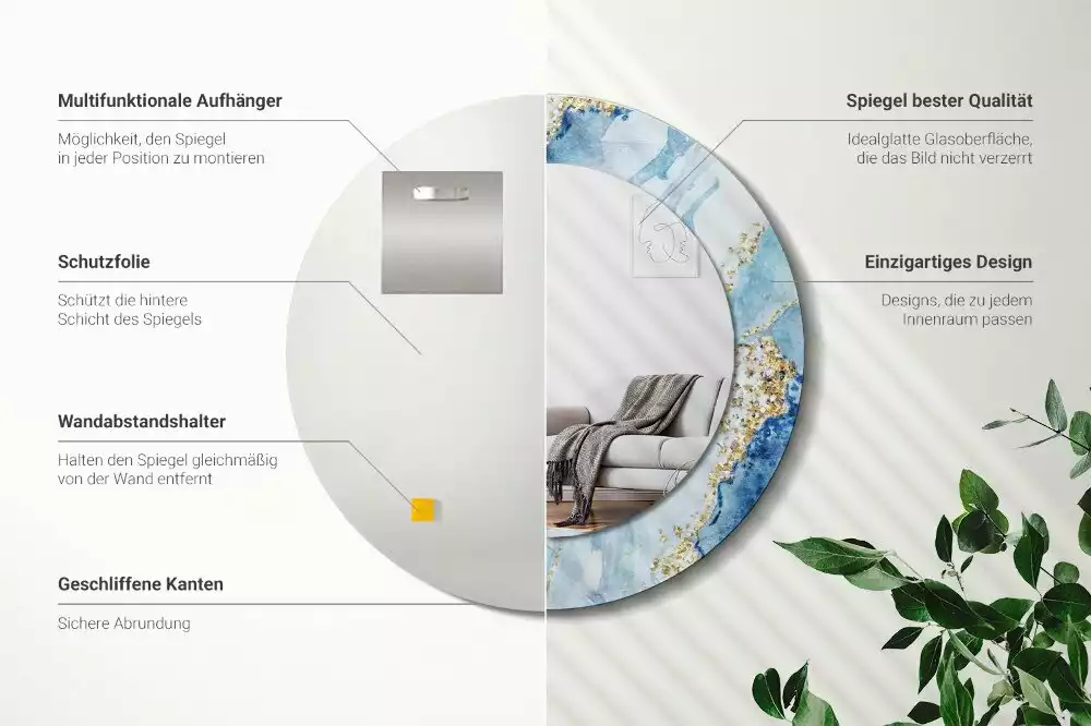 Miroir rond imprimé Marbre azur