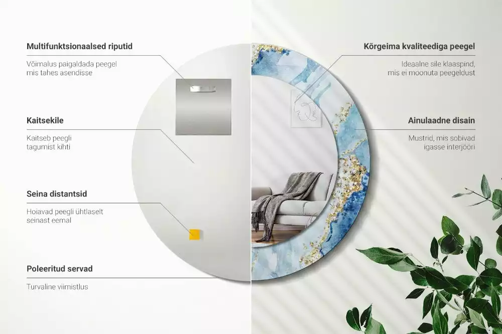 Miroir rond imprimé Marbre azur