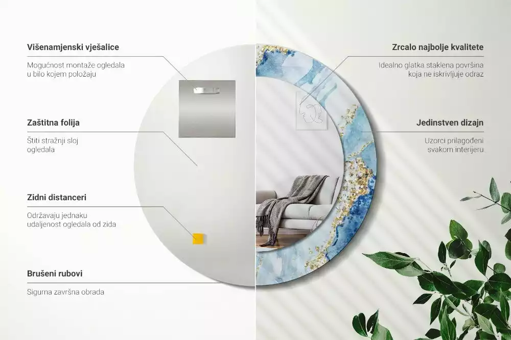 Miroir rond imprimé Marbre azur