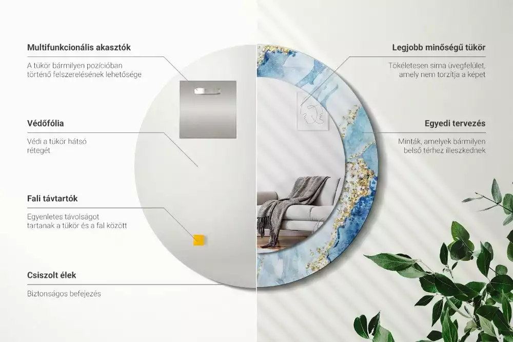 Miroir rond imprimé Marbre azur