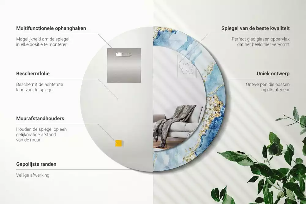 Miroir rond imprimé Marbre azur