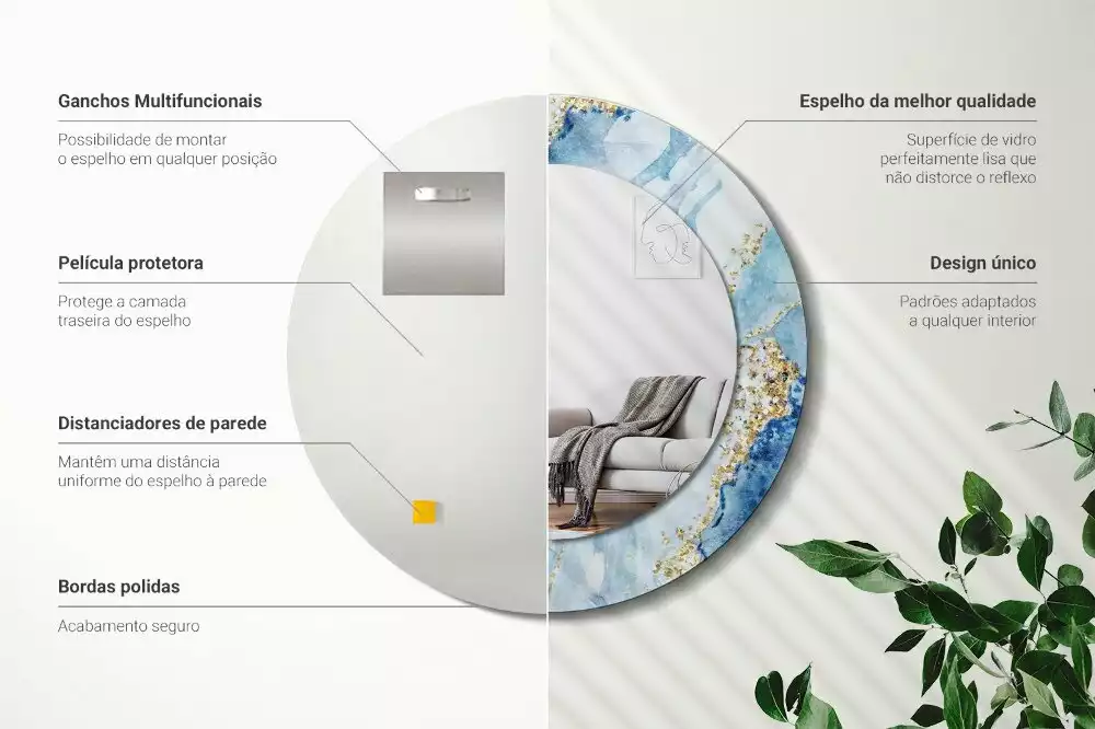 Miroir rond imprimé Marbre azur