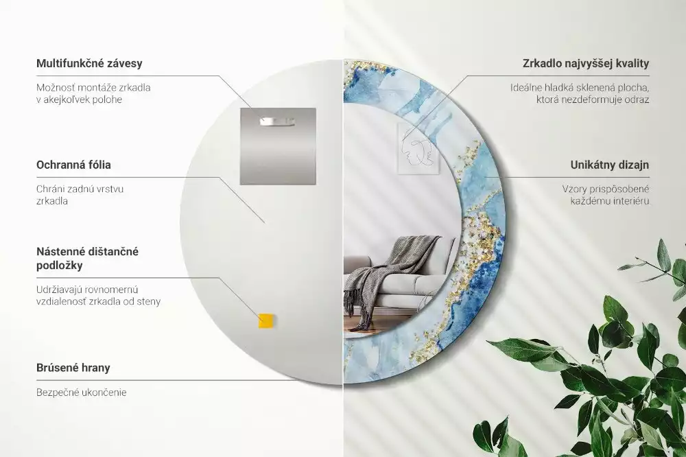 Miroir rond imprimé Marbre azur