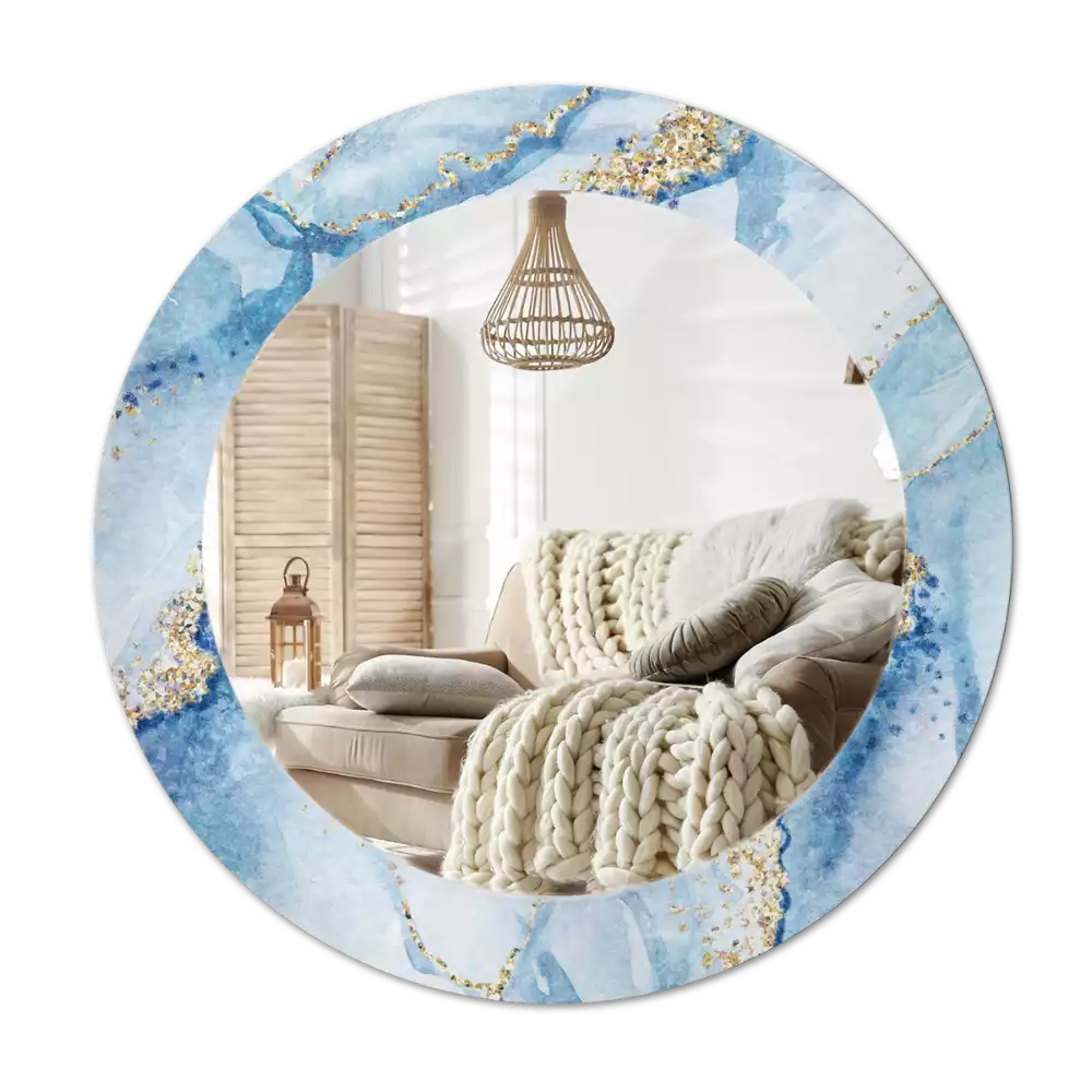 Miroir rond imprimé Marbre azur