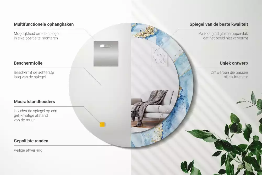 Miroir rond imprimé Marbre azur