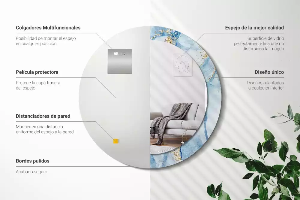 Miroir rond imprimé Marbre azur