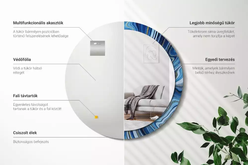 Miroir rond avec décoration Rivière marbrée