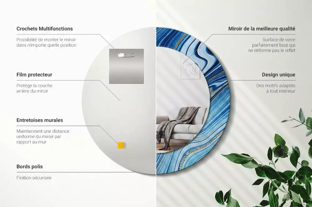 Miroir rond avec décoration Rivière marbrée