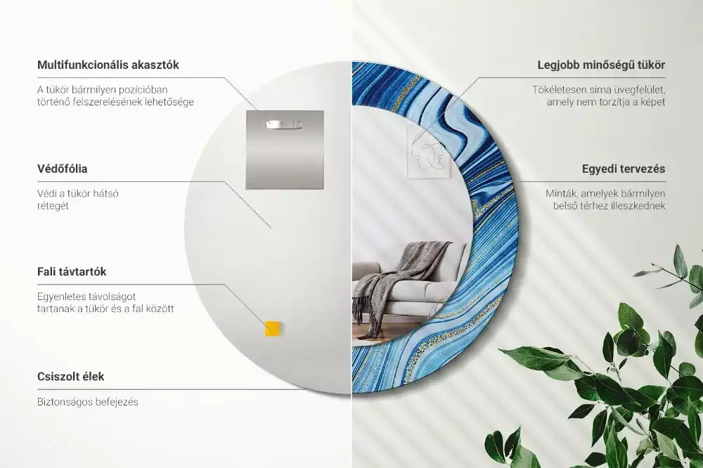 Miroir rond avec décoration Rivière marbrée