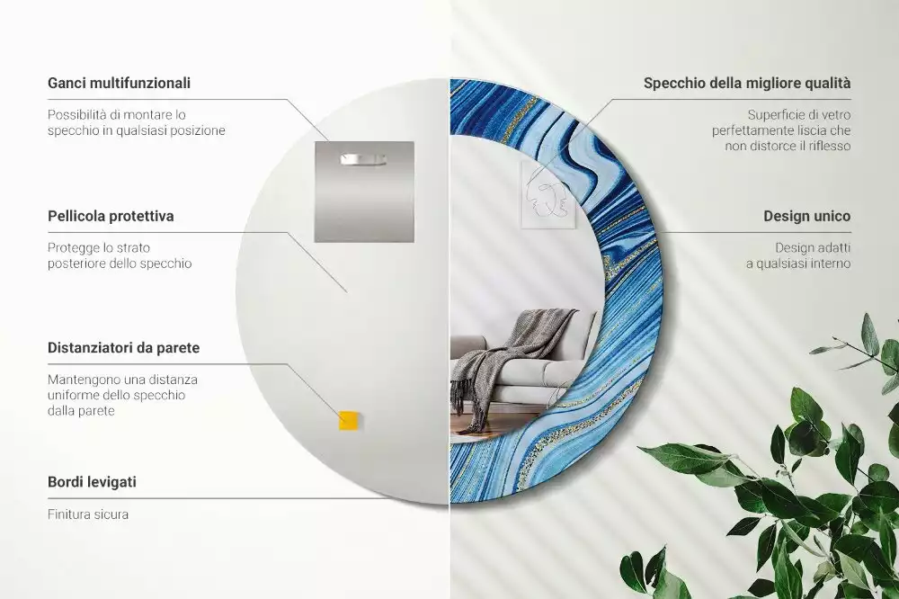 Miroir rond avec décoration Rivière marbrée