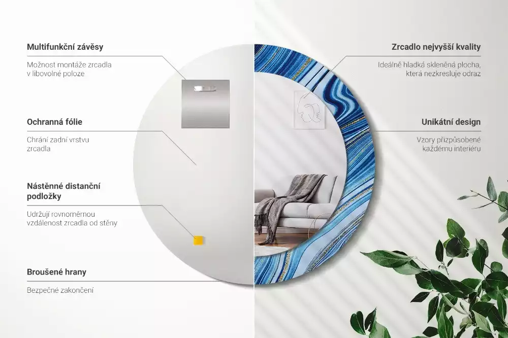 Miroir rond avec décoration Rivière marbrée