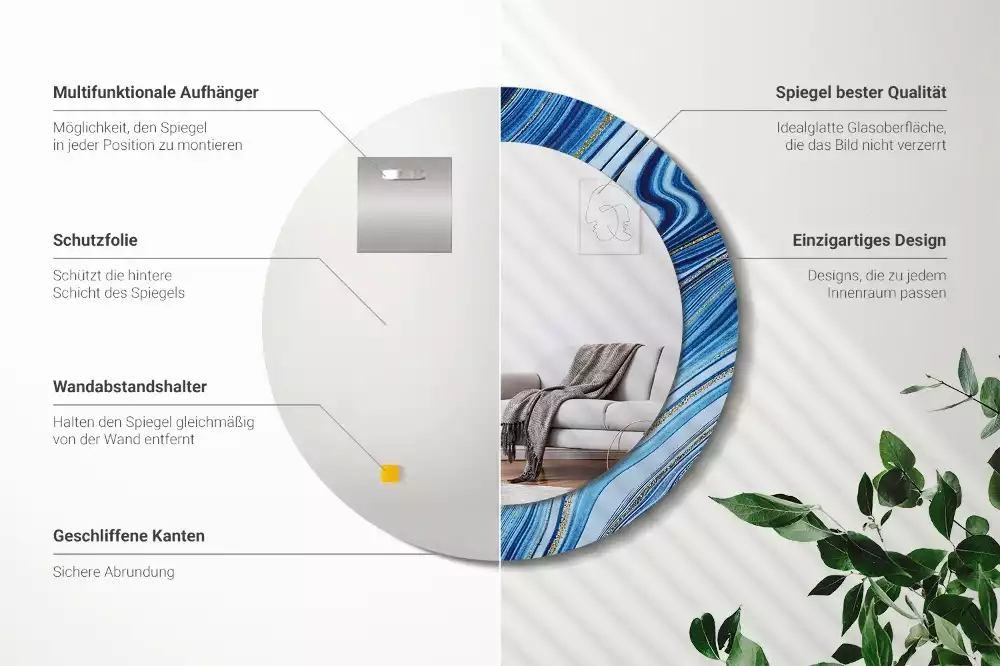 Miroir rond avec décoration Rivière marbrée