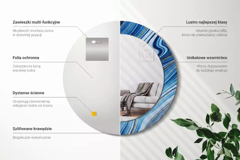 Miroir rond avec décoration Rivière marbrée