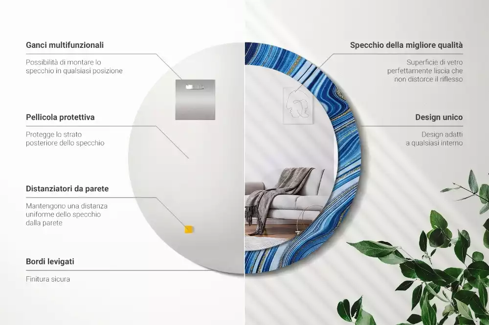 Miroir rond avec décoration Rivière marbrée