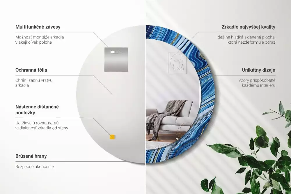 Miroir rond avec décoration Rivière marbrée