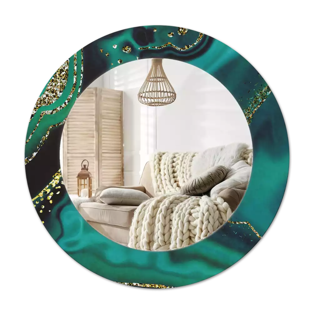 Miroir rond cadre avec impression Marbre émeraude