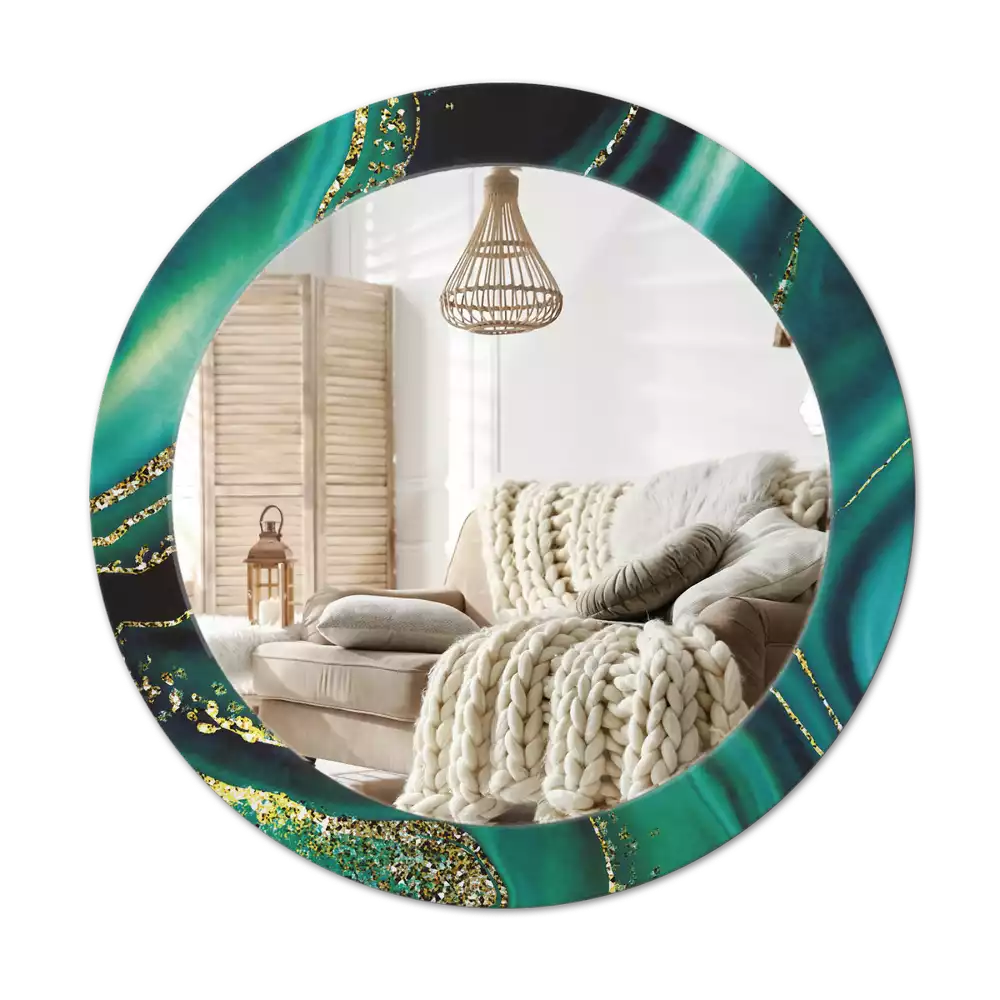 Miroir rond cadre avec impression Marbre émeraude