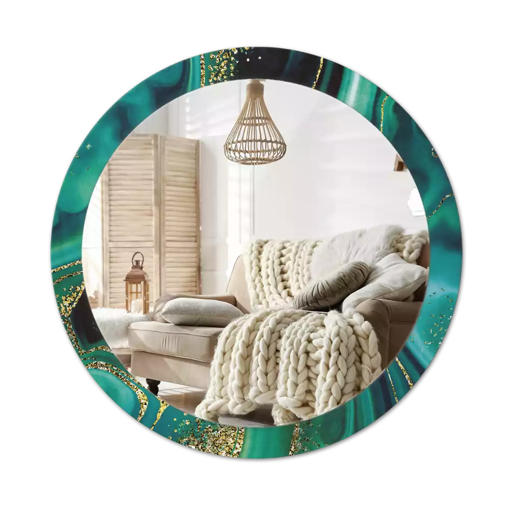 Miroir rond cadre avec impression Marbre émeraude