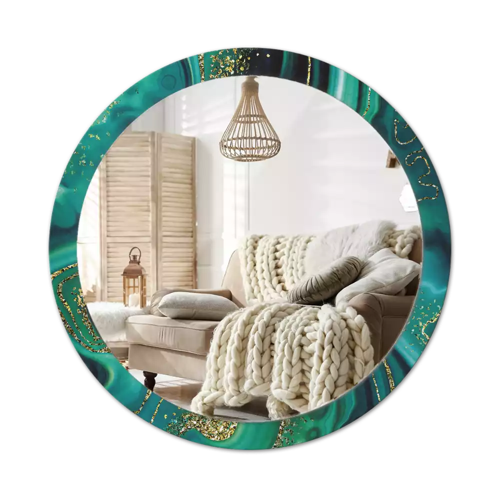Miroir rond cadre avec impression Marbre émeraude